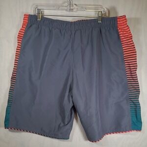 Nike Men's Size XXL Gray w/ orange green stripes Lined Swim Trunks Shorts 715824